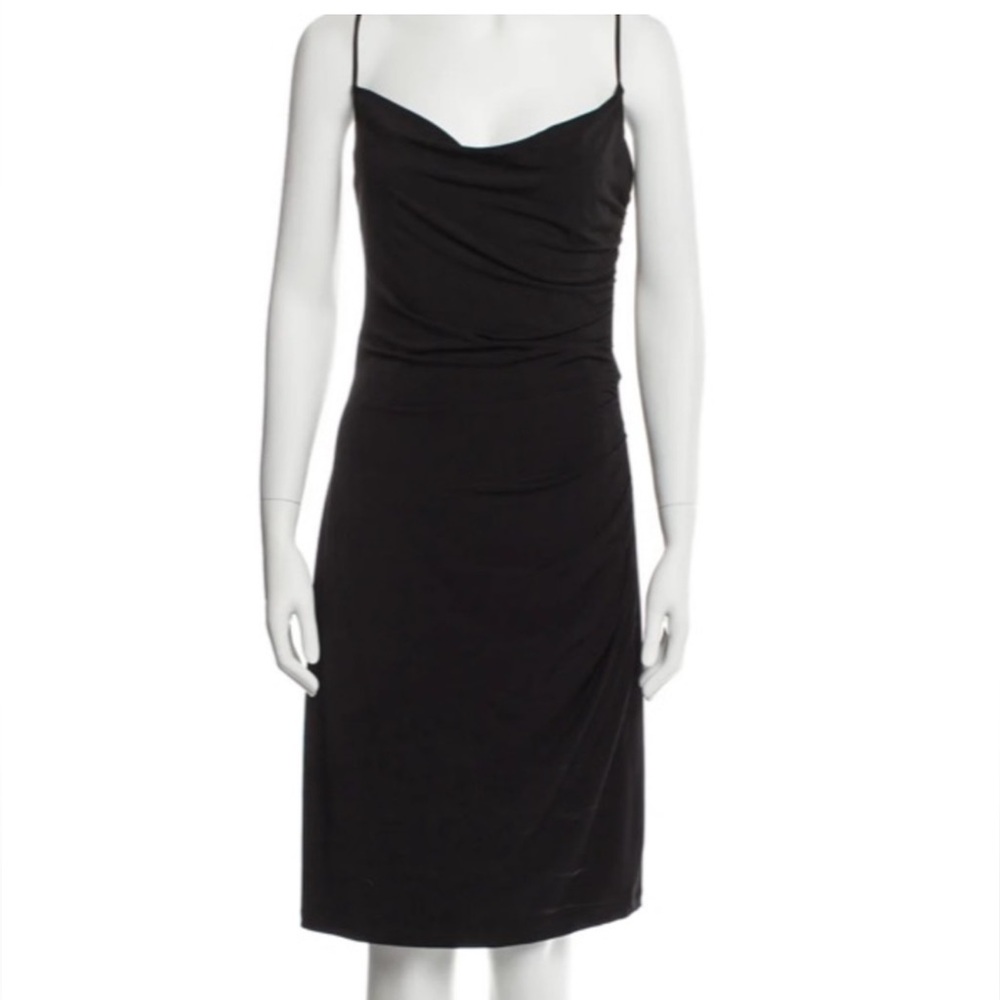 David Meister Asymmetrical Black Spaghetti Strap Dress